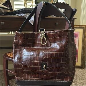 Brown Croc Embossed Tote Bag